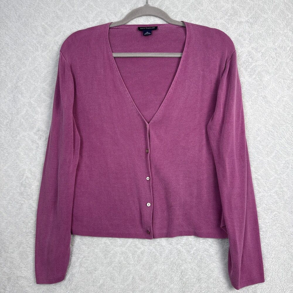 Vtg 100% Silk Cardigan Sweater Women XL Mauve Pink Cropped Y2K Indie Bella Swan